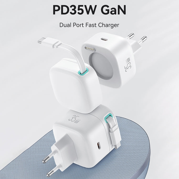 USAMS US-CC202 SMF 系列 PD35W 雙 Type-C 埠 GaN 快充器，歐規插頭