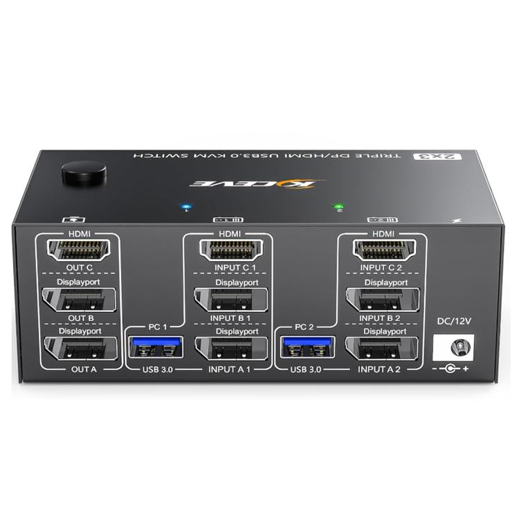 KC-KVM203DH 8K 30Hz USB3.0 DP+DP+HDMI 三螢幕 KVM 切換器，歐規插頭，KC-KVM203DH