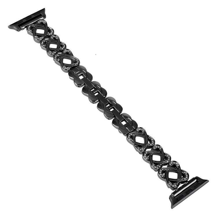 心形交叉鑽石金屬錶帶，適用於Apple Watch SE 2023 44mm、Apple Watch SE 2023 40mm、Apple Watch Ultra 2 49mm、Apple Watch Series 9 45mm、Apple Watch Series 9 41mm、Apple Watch Ultra 49mm、Apple Watch Series 8 41mm