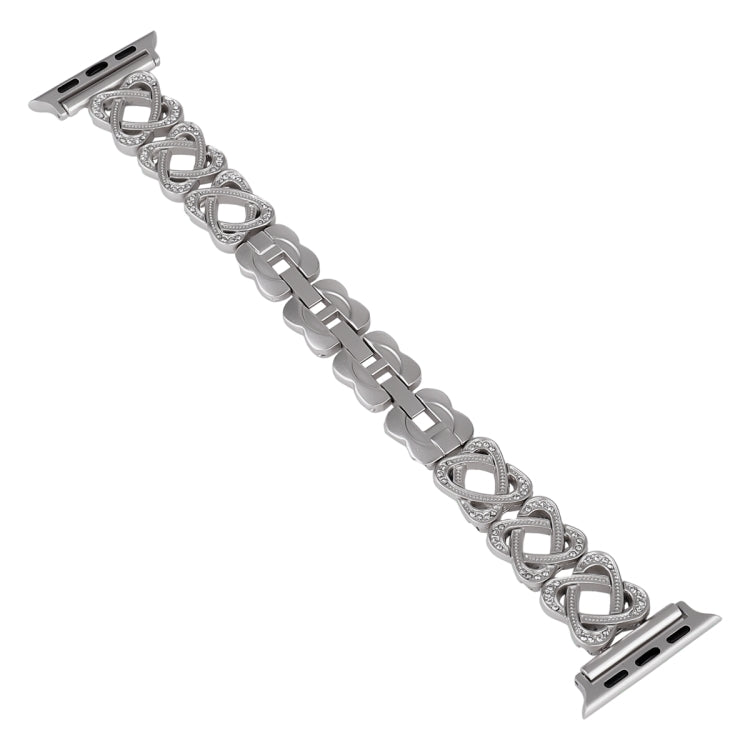 心形交叉鑽石金屬錶帶，適用於Apple Watch SE 2022 44mm、Apple Watch Series 7 41mm、Apple Watch Series 7 45mm、Apple Watch SE 40mm、Apple Watch SE 44mm、Apple Watch 6 40mm、Apple Watch Series 6 44mm