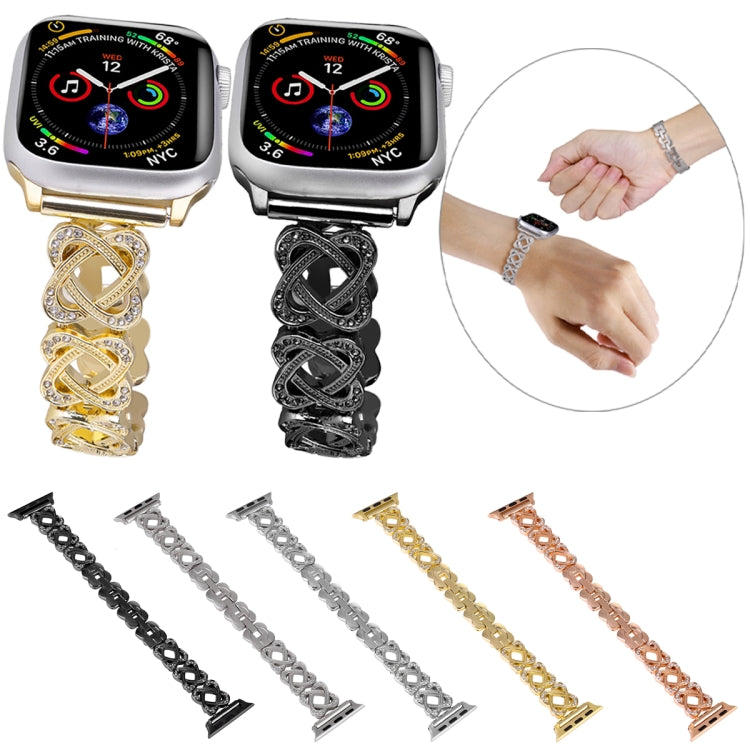心形交叉鑽石金屬錶帶，適用於Apple Watch SE 2023 44mm、Apple Watch SE 2023 40mm、Apple Watch Ultra 2 49mm、Apple Watch Series 9 45mm、Apple Watch Series 9 41mm、Apple Watch Ultra 49mm、Apple Watch Series 8 41mm