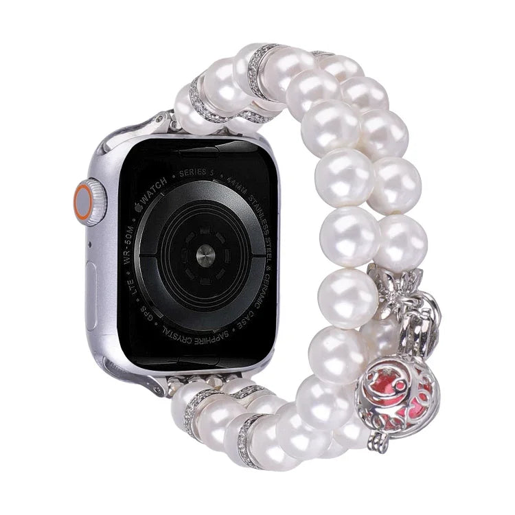 珠串雙排珍珠手鍊錶帶，適用於 Apple Watch Series 5 44mm，適用於 Apple Watch Series 5 40mm，適用於 Apple Watch Series 4 44mm，適用於 Apple Watch Series 4 40mm，適用於 Apple Watch Series 3 38mm，適用於 Apple Watch Series 3 42mm