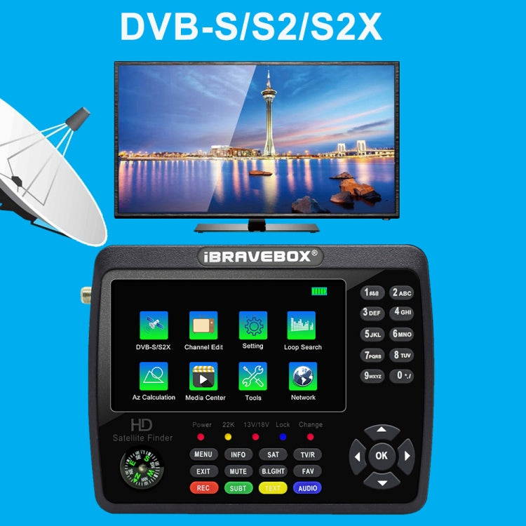 iBRAVEBOX V10 Finder Max 4.3吋顯示數位衛星信號儀 支援 DVB-S/S2/S2X, 歐規插頭, 美規插頭, 英規插頭, 澳規插頭