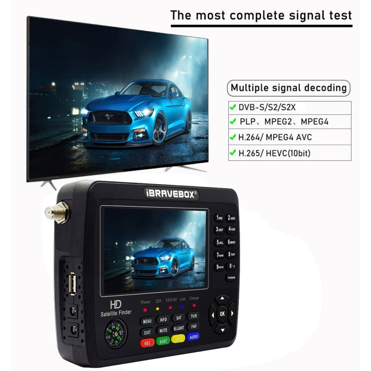 iBRAVEBOX V10 Finder Max+ 4.3吋顯示數位衛星信號儀 支援 DVB-S/S2/S2X AHD, 歐規插頭, 美規插頭, 英規插頭, 澳規插頭