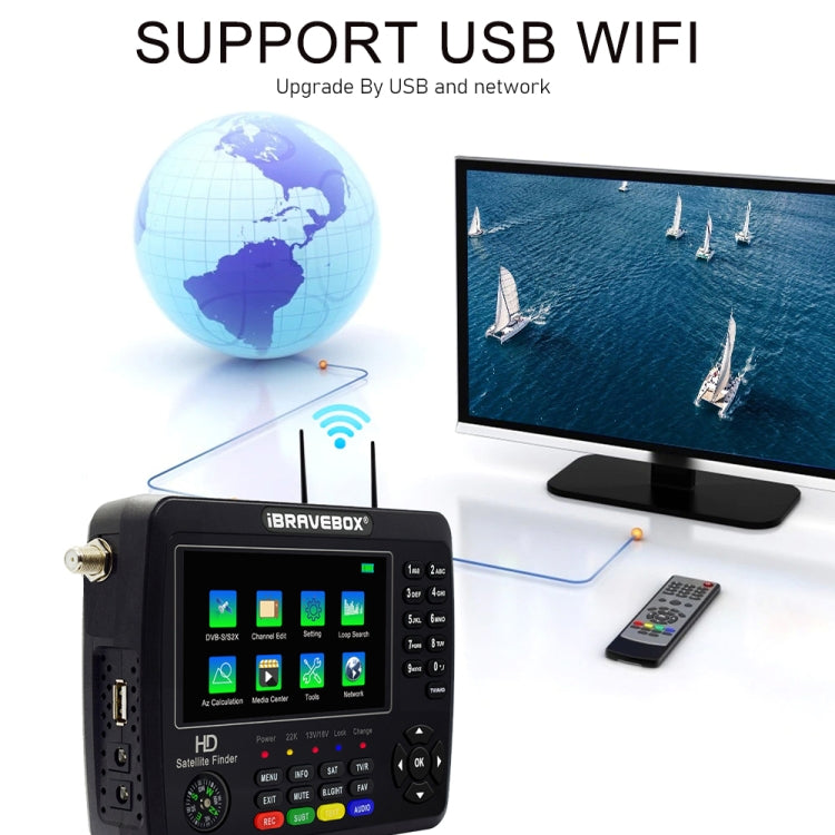 iBRAVEBOX V10 Finder Max+ 4.3吋顯示數位衛星信號儀 支援 DVB-S/S2/S2X AHD, 歐規插頭, 美規插頭, 英規插頭, 澳規插頭