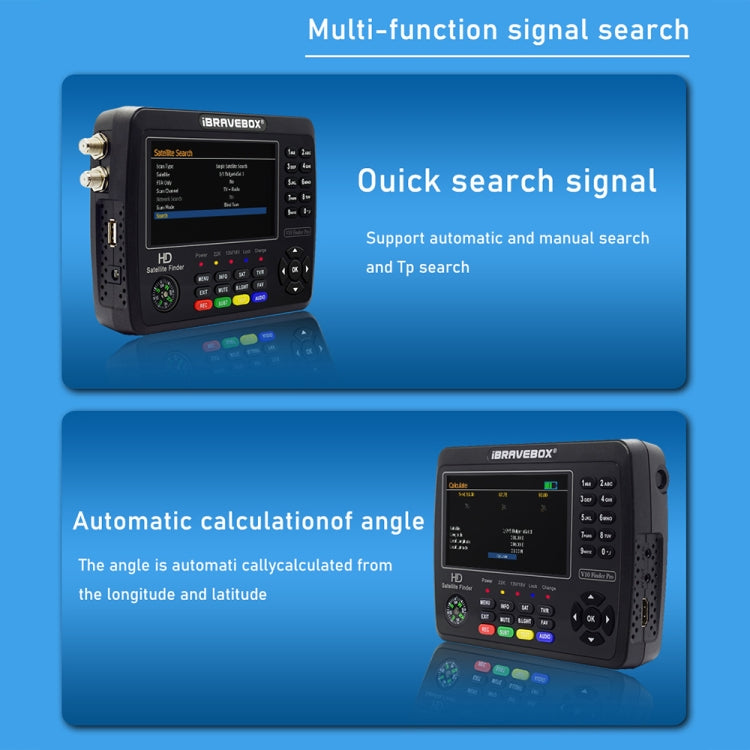 iBRAVEBOX V10 Finder Pro 4.3吋顯示數位衛星信號儀 支援 DVB-S/S2/S2X/T/T2/C, 歐規插頭, 美規插頭, 英規插頭, 澳規插頭