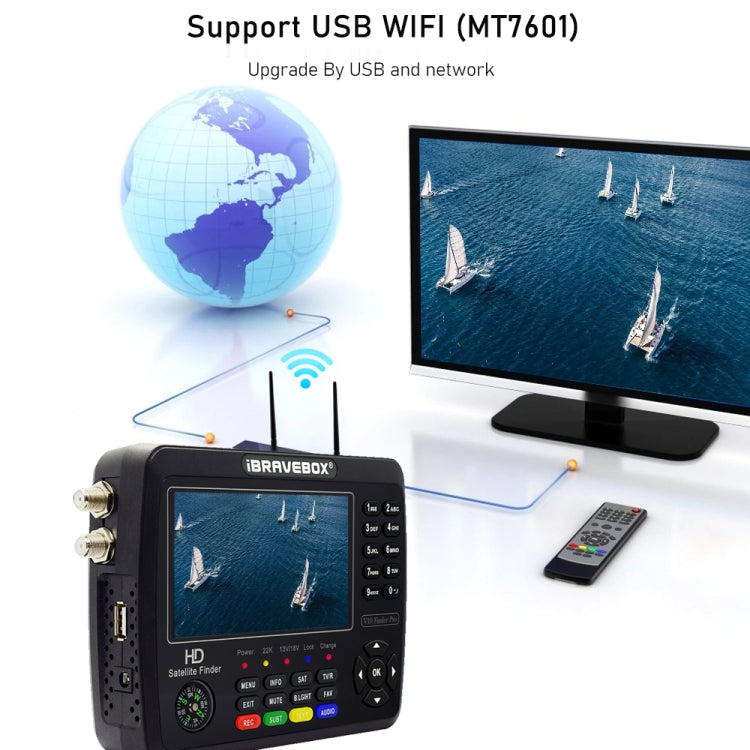 iBRAVEBOX V10 Finder Pro 4.3吋顯示數位衛星信號儀 支援 DVB-S/S2/S2X/T/T2/C, 歐規插頭, 美規插頭, 英規插頭, 澳規插頭