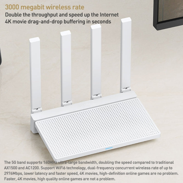 原廠小米 AX3000T 2.4GHz/5GHz 雙頻 1.3GHz CPU 路由器 支援 NFC 連接，美規插頭，AX3000T