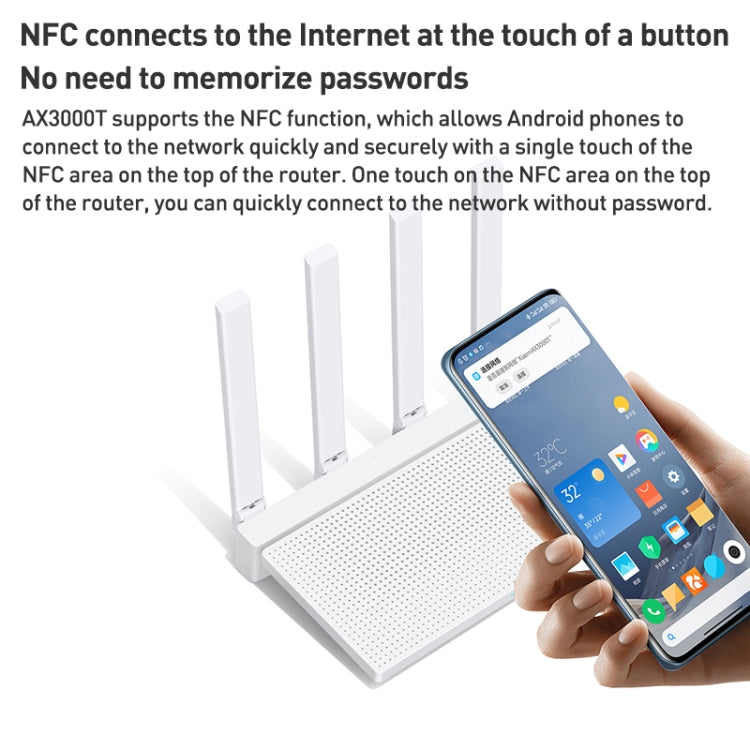 原廠小米 AX3000T 2.4GHz/5GHz 雙頻 1.3GHz CPU 路由器 支援 NFC 連接，美規插頭，AX3000T