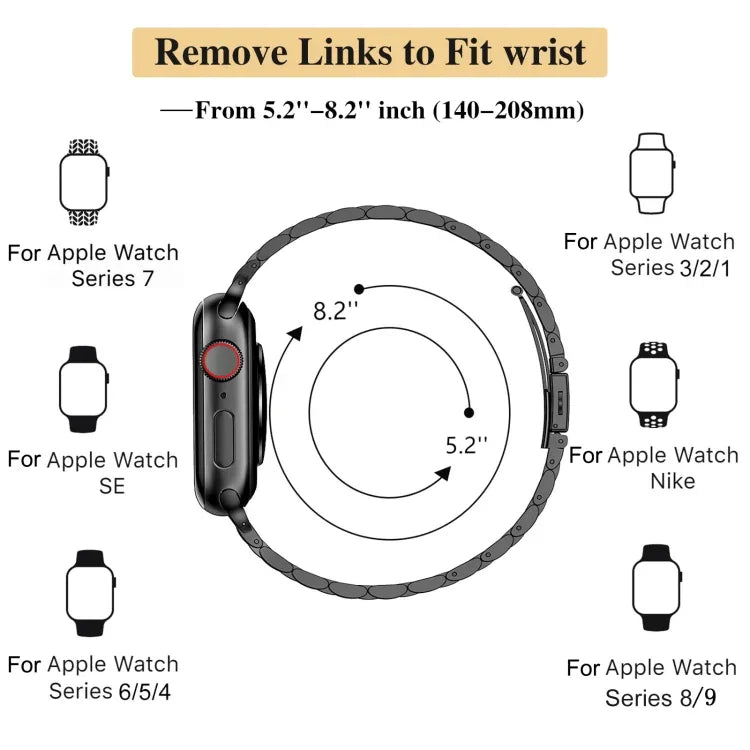 纖細七珠彈弓扣金屬錶帶，適用 Apple Watch SE 2023 44mm，Apple Watch SE 2023 40mm，Apple Watch Ultra 2 49mm，Apple Watch Series 9 45mm，Apple Watch Series 9 41mm，Apple Watch Ultra 49mm