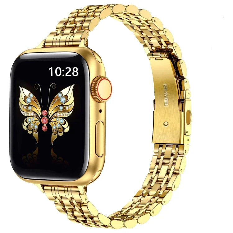 纖細七珠彈弓扣金屬錶帶，適用 Apple Watch SE 2023 44mm，Apple Watch SE 2023 40mm，Apple Watch Ultra 2 49mm，Apple Watch Series 9 45mm，Apple Watch Series 9 41mm，Apple Watch Ultra 49mm