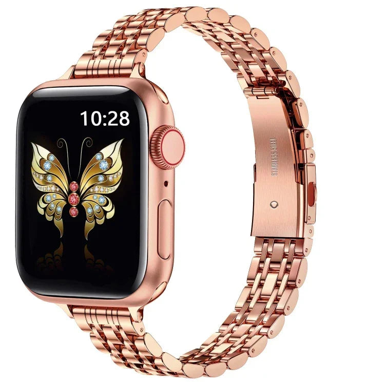 纖細七珠彈弓扣金屬錶帶，適用 Apple Watch SE 2023 44mm，Apple Watch SE 2023 40mm，Apple Watch Ultra 2 49mm，Apple Watch Series 9 45mm，Apple Watch Series 9 41mm，Apple Watch Ultra 49mm