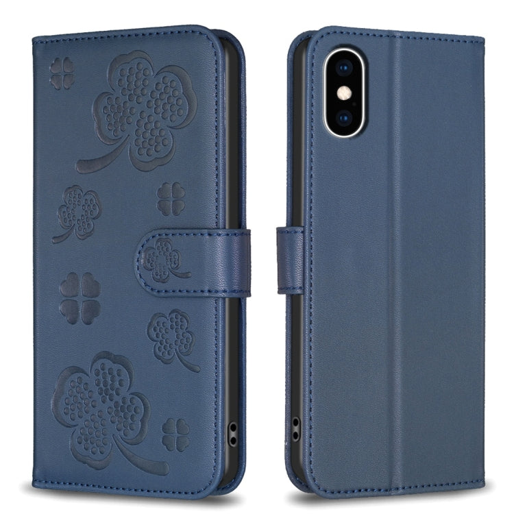 四葉草壓紋皮革手機殼，適用於 iPhone 11 Pro，適用於 iPhone X / XS，適用於 iPhone XR，適用於 iPhone XS Max，適用於 iPhone 7 Plus / 8 Plus