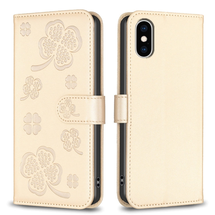 四葉草壓紋皮革手機殼，適用於 iPhone 11 Pro，適用於 iPhone X / XS，適用於 iPhone XR，適用於 iPhone XS Max，適用於 iPhone 7 Plus / 8 Plus