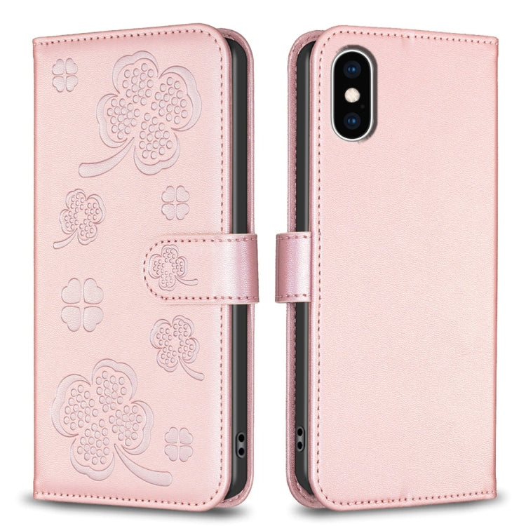 四葉草壓紋皮革手機殼，適用於 iPhone 11 Pro，適用於 iPhone X / XS，適用於 iPhone XR，適用於 iPhone XS Max，適用於 iPhone 7 Plus / 8 Plus