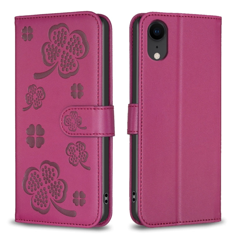 四葉草壓紋皮革手機殼，適用於 iPhone 11 Pro，適用於 iPhone X / XS，適用於 iPhone XR，適用於 iPhone XS Max，適用於 iPhone 7 Plus / 8 Plus