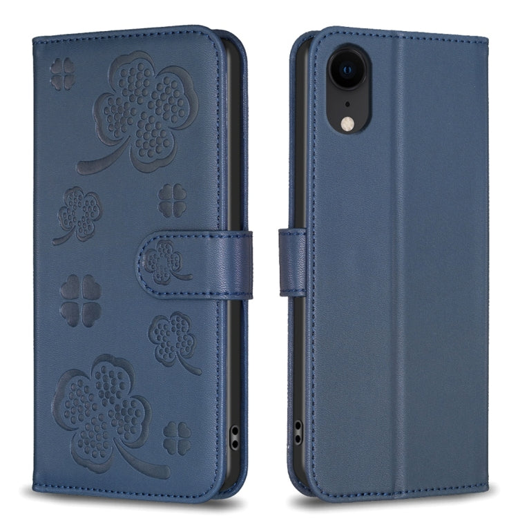 四葉草壓紋皮革手機殼，適用於 iPhone 11 Pro，適用於 iPhone X / XS，適用於 iPhone XR，適用於 iPhone XS Max，適用於 iPhone 7 Plus / 8 Plus