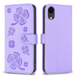 四葉草壓紋皮革手機殼，適用於 iPhone 11 Pro，適用於 iPhone X / XS，適用於 iPhone XR，適用於 iPhone XS Max，適用於 iPhone 7 Plus / 8 Plus