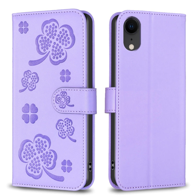 四葉草壓紋皮革手機殼，適用於 iPhone 11 Pro，適用於 iPhone X / XS，適用於 iPhone XR，適用於 iPhone XS Max，適用於 iPhone 7 Plus / 8 Plus