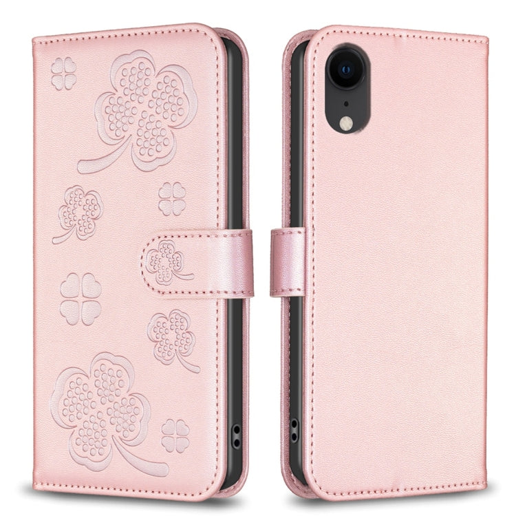 四葉草壓紋皮革手機殼，適用於 iPhone 11 Pro，適用於 iPhone X / XS，適用於 iPhone XR，適用於 iPhone XS Max，適用於 iPhone 7 Plus / 8 Plus
