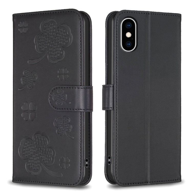 四葉草壓紋皮革手機殼，適用於 iPhone 11 Pro，適用於 iPhone X / XS，適用於 iPhone XR，適用於 iPhone XS Max，適用於 iPhone 7 Plus / 8 Plus
