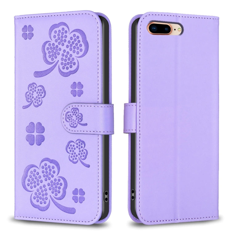 四葉草壓紋皮革手機殼，適用於 iPhone 11 Pro，適用於 iPhone X / XS，適用於 iPhone XR，適用於 iPhone XS Max，適用於 iPhone 7 Plus / 8 Plus