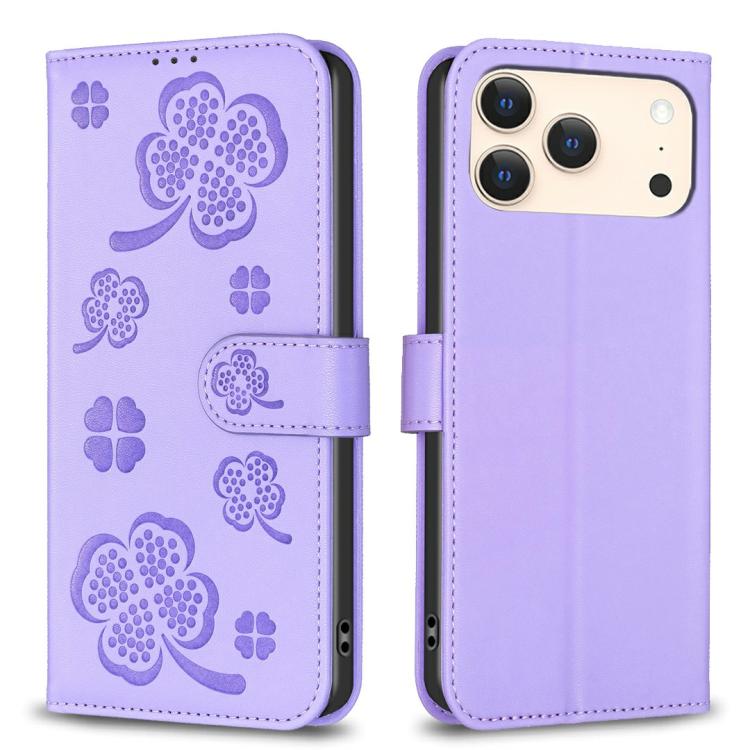 四葉草壓紋皮革手機殼，適用於 iPhone 17 Pro Max，適用於 iPhone 17 Pro，適用於 iPhone 17，適用於 iPhone Air，適用於 iPhone 16 Pro Max，適用於 iPhone 16 Pro，適用於 iPhone 16 Plus，適用於 iPhone 16