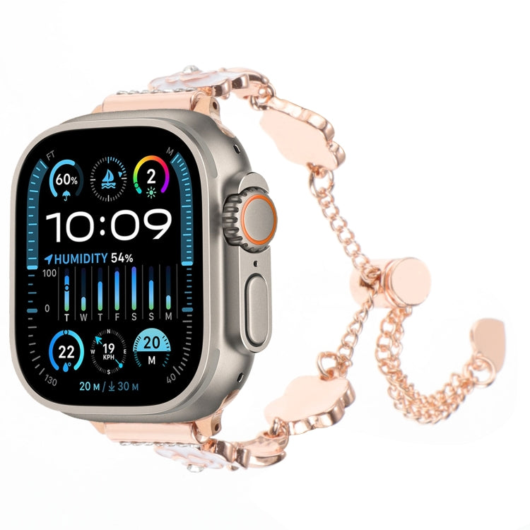 山茶花金屬鍊手鍊錶帶，適用於 Apple Watch SE 2023 44mm，適用於 Apple Watch SE 2023 40mm，適用於 Apple Watch Ultra 2 49mm，適用於 Apple Watch Series 9 45mm，適用於 Apple Watch Series 9 41mm，適用於 Apple Watch Ultra 49mm，適用於 Apple Watch Series 8 41mm