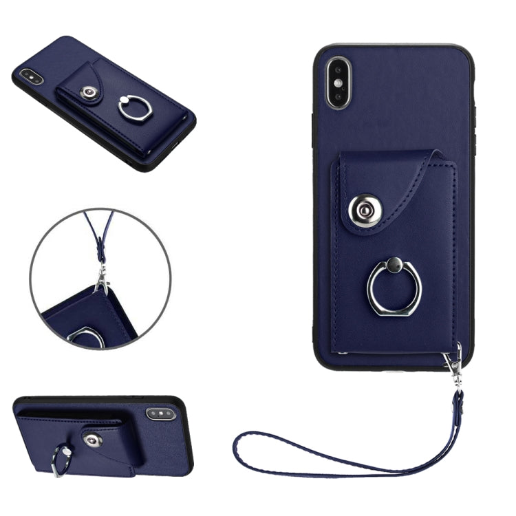 管風琴卡包指環支架 PU 手機殼附掛繩，適用於 iPhone XS / X，適用於 iPhone XR，適用於 iPhone XS Max，適用於 iPhone 8 Plus / 7 Plus