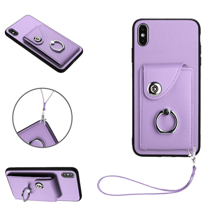 管風琴卡包指環支架 PU 手機殼附掛繩，適用於 iPhone XS / X，適用於 iPhone XR，適用於 iPhone XS Max，適用於 iPhone 8 Plus / 7 Plus