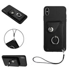 管風琴卡包指環支架 PU 手機殼附掛繩，適用於 iPhone XS / X，適用於 iPhone XR，適用於 iPhone XS Max，適用於 iPhone 8 Plus / 7 Plus