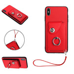 管風琴卡包指環支架 PU 手機殼附掛繩，適用於 iPhone XS / X，適用於 iPhone XR，適用於 iPhone XS Max，適用於 iPhone 8 Plus / 7 Plus