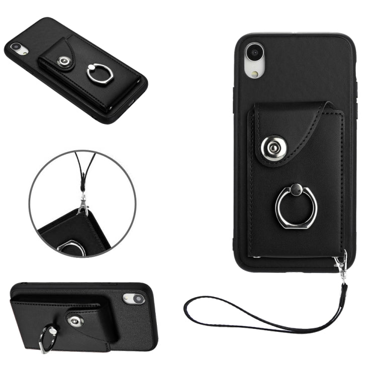 管風琴卡包指環支架 PU 手機殼附掛繩，適用於 iPhone XS / X，適用於 iPhone XR，適用於 iPhone XS Max，適用於 iPhone 8 Plus / 7 Plus