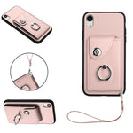 管風琴卡包指環支架 PU 手機殼附掛繩，適用於 iPhone XS / X，適用於 iPhone XR，適用於 iPhone XS Max，適用於 iPhone 8 Plus / 7 Plus