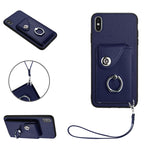 管風琴卡包指環支架 PU 手機殼附掛繩，適用於 iPhone XS / X，適用於 iPhone XR，適用於 iPhone XS Max，適用於 iPhone 8 Plus / 7 Plus