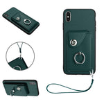 管風琴卡包指環支架 PU 手機殼附掛繩，適用於 iPhone XS / X，適用於 iPhone XR，適用於 iPhone XS Max，適用於 iPhone 8 Plus / 7 Plus