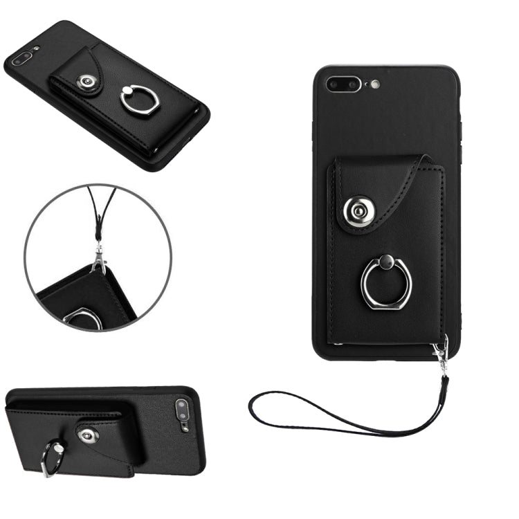 管風琴卡包指環支架 PU 手機殼附掛繩，適用於 iPhone XS / X，適用於 iPhone XR，適用於 iPhone XS Max，適用於 iPhone 8 Plus / 7 Plus
