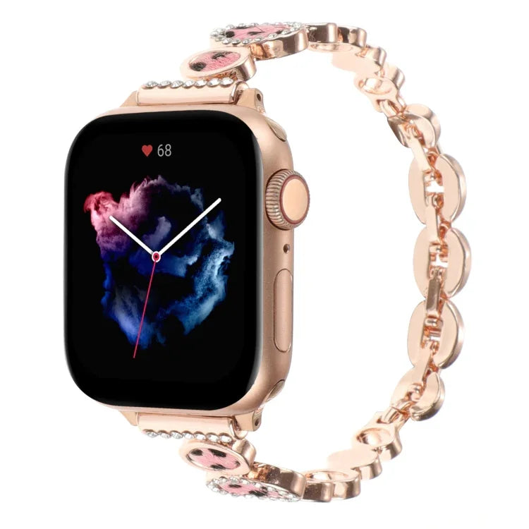 豹紋水鑽金屬鏈錶帶，適用於 Apple Watch 42mm，適用於 Apple Watch 38mm