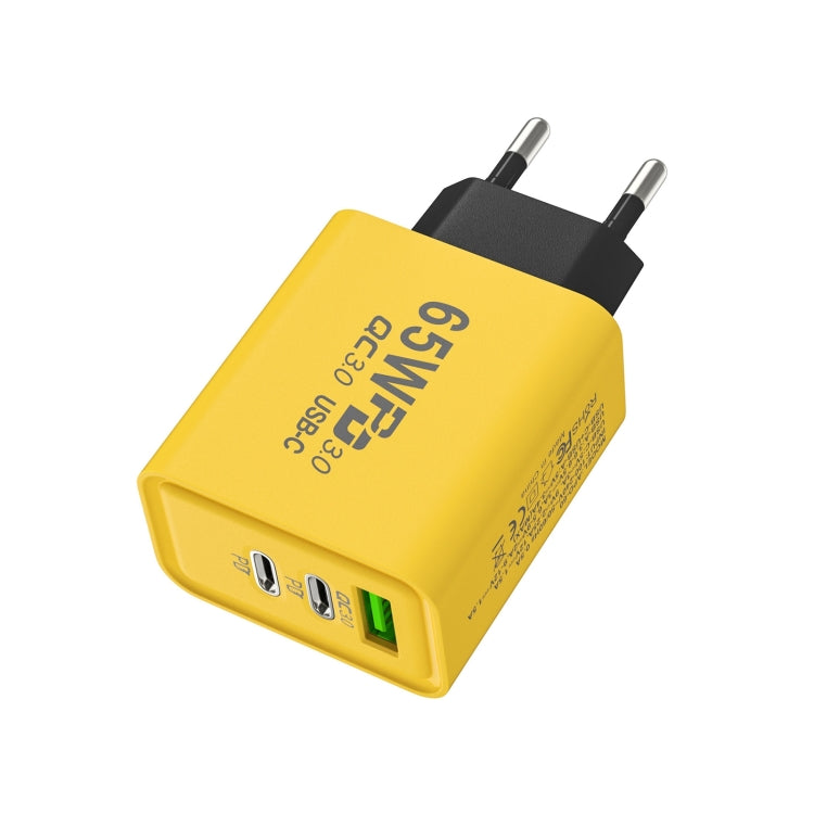 65W 氮化鎵 USB + Type-C 快速充電器，歐規插頭，美規插頭