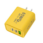 65W 氮化鎵 USB + Type-C 快速充電器，歐規插頭，美規插頭