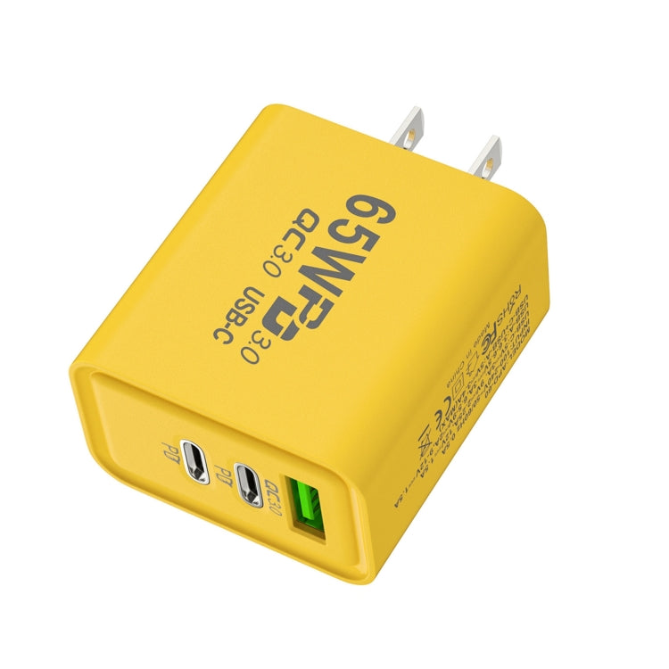 65W 氮化鎵 USB + Type-C 快速充電器，歐規插頭，美規插頭
