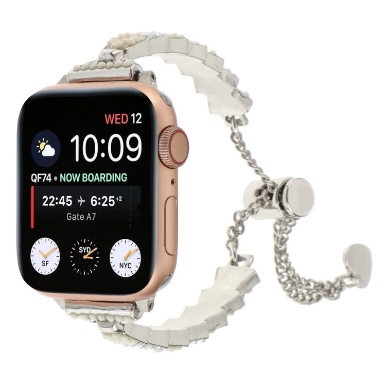 貝殼珠鏈手鍊金屬錶帶，適用於Apple Watch SE 2023 44mm、Apple Watch SE 2023 40mm、Apple Watch Ultra 2 49mm、Apple Watch Series 9 45mm、Apple Watch Series 9 41mm、Apple Watch Ultra 49mm、Apple Watch Series 8 41mm