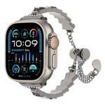 貝殼珠鏈手鍊金屬錶帶，適用於Apple Watch SE 2023 44mm、Apple Watch SE 2023 40mm、Apple Watch Ultra 2 49mm、Apple Watch Series 9 45mm、Apple Watch Series 9 41mm、Apple Watch Ultra 49mm、Apple Watch Series 8 41mm