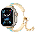 貝殼珠鏈手鍊金屬錶帶，適用於Apple Watch SE 2023 44mm、Apple Watch SE 2023 40mm、Apple Watch Ultra 2 49mm、Apple Watch Series 9 45mm、Apple Watch Series 9 41mm、Apple Watch Ultra 49mm、Apple Watch Series 8 41mm