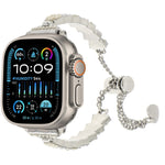 貝殼珠鏈手鍊金屬錶帶，適用於Apple Watch SE 2023 44mm、Apple Watch SE 2023 40mm、Apple Watch Ultra 2 49mm、Apple Watch Series 9 45mm、Apple Watch Series 9 41mm、Apple Watch Ultra 49mm、Apple Watch Series 8 41mm