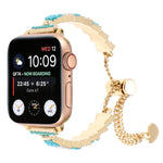 貝殼珠鏈手鍊金屬錶帶，適用於Apple Watch SE 2023 44mm、Apple Watch SE 2023 40mm、Apple Watch Ultra 2 49mm、Apple Watch Series 9 45mm、Apple Watch Series 9 41mm、Apple Watch Ultra 49mm、Apple Watch Series 8 41mm