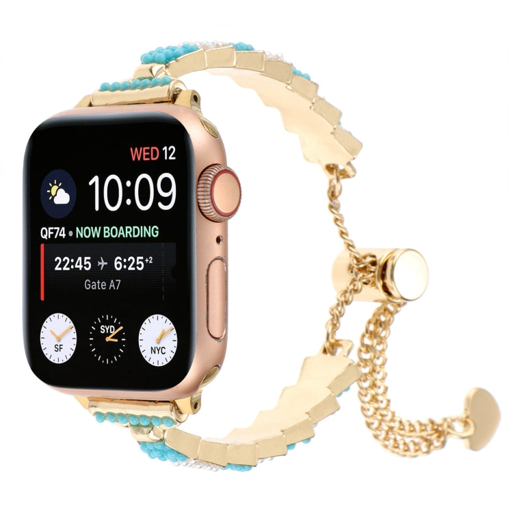 貝殼珠鏈手鍊金屬錶帶，適用於Apple Watch SE 2023 44mm、Apple Watch SE 2023 40mm、Apple Watch Ultra 2 49mm、Apple Watch Series 9 45mm、Apple Watch Series 9 41mm、Apple Watch Ultra 49mm、Apple Watch Series 8 41mm