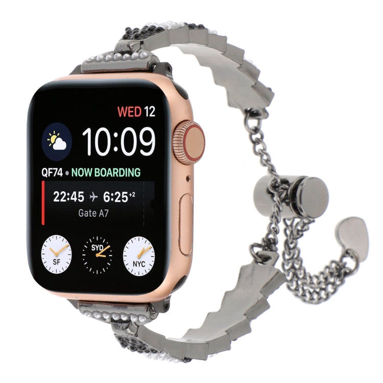 貝殼珠鏈手鍊金屬錶帶，適用於Apple Watch SE 40mm、Apple Watch SE 44mm、Apple Watch Series 6 40mm、Apple Watch Series 6 44mm、Apple Watch Series 5 44mm、Apple Watch Series 5 40mm、Apple Watch Series 4 44mm