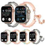 貝殼珠鏈手鍊金屬錶帶，適用於Apple Watch SE 2023 44mm、Apple Watch SE 2023 40mm、Apple Watch Ultra 2 49mm、Apple Watch Series 9 45mm、Apple Watch Series 9 41mm、Apple Watch Ultra 49mm、Apple Watch Series 8 41mm