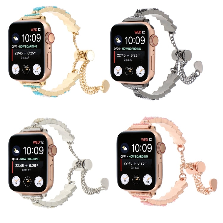貝殼珠鏈手鍊金屬錶帶，適用於Apple Watch SE 40mm、Apple Watch SE 44mm、Apple Watch Series 6 40mm、Apple Watch Series 6 44mm、Apple Watch Series 5 44mm、Apple Watch Series 5 40mm、Apple Watch Series 4 44mm